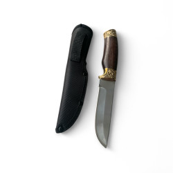Класически ловен нож – 8Cr13Mov стомана, дървена дръжка и текстилна кания