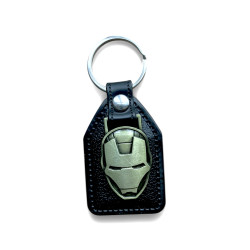 Метален ключодържател с лице на Iron Man и кожен елемент