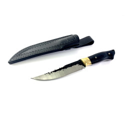 Ловен нож с абаносова дръжка и острие от 8Cr13MOV – ръчно изработена кожена кания, 27 см
