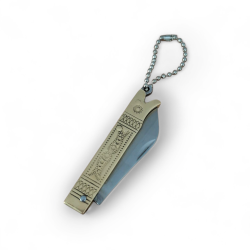 Сгъваем нож с месингова дръжка и гравюра – тип ключодържател, 12.8 см