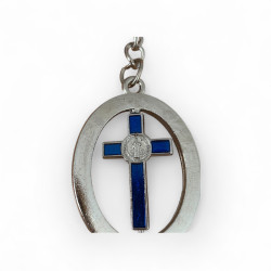 Метален ключодържател с въртящ се син кръст и Христово Разпятие : Светлина в кръста