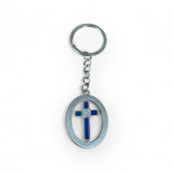 Метален ключодържател с въртящ се син кръст и Христово Разпятие : Светлина в кръста