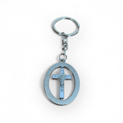 Метален ключодържател с въртящ се бял кръст и Христово Разпятие : Светлина и спасение