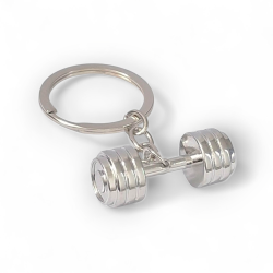 Метален ключодържател с мини дъмбел – хромиран дизайн  : Символ на сила