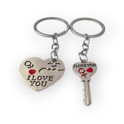Комплект метални ключодържатели – Сърце и ключ „I LOVE YOU“ : Ключ към сърцето