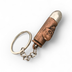 Метален ключодържател куршум с череп – меден цвят, 5.5 см -  Пламъкът на бунта