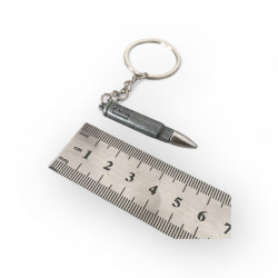 Метален ключодържател куршум с надпис "PUBG" – тъмен сребрист, 6 см  - Изстрел от бойното поле