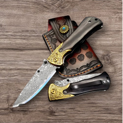 Ръчно кован джобен нож от дамаска стомана – сгъваем, 67 слоя, VG10 ядро