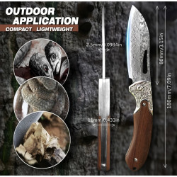 Сгъваем нож от 67-слойна дамаска стомана VG10 с ретро дизайн и кожена кания