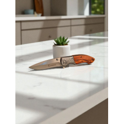 Сгъваем полуавтоматичен нож Browning с дървена дръжка и гравиран метал – 420HC, 22 см