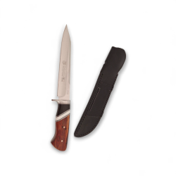 Ловен нож Columbia S947 – тънко острие от 65Х13 стомана, дървена дръжка и еко кожена кания