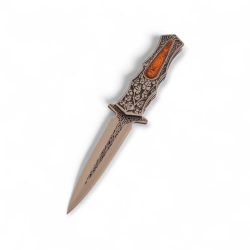 Сгъваем нож с гравирана дръжка и острие тип кама – 23 см