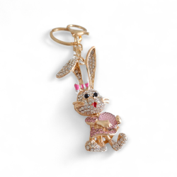 Ключодържател Зайче с кристали и златисто покритие  „Сладкият блясък“