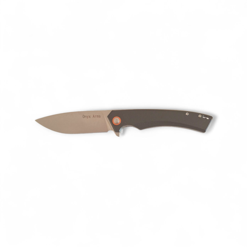 Черен нож Onyx Arms с D2 стомана и G10 дръжка Сгъваем нож Onyx Arms с отворено Drop Point острие