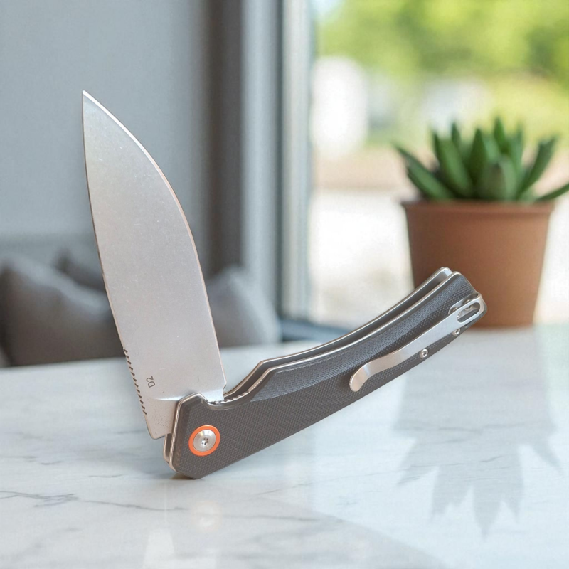 Черен нож Onyx Arms с D2 стомана и G10 дръжка Сгъваем нож Onyx Arms с отворено Drop Point острие