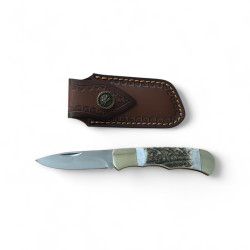 Сгъваем ловен нож "Elk Horn 195" с дръжка от еленов рог и кожена кания