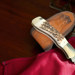 Сгъваем нож "Stag Damascus Hunter 196" – дамаска стомана и дръжка от еленов рог