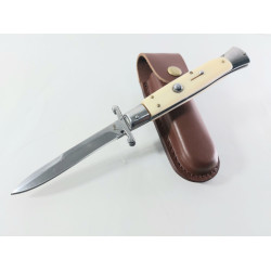 Автоматичен сгъваем джобен нож с кожен калъф АКC Italy ,чирени от бял кориан