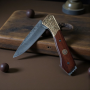 Сгъваем нож Mahogany Duke – VG10 Damascus | Ръчна изработка + кожена кания