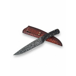 Ловен нож с релефно острие и абаносова дръжка – 7Cr17Mov, кания от телешки бланк