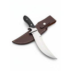 Ловен нож „Curved Hunter“ – 5Cr13MoV, дръжка от махагон и метал, кафява кожена кания