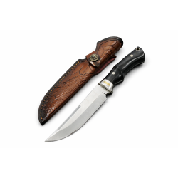 Ловен нож „Ebony Hunter“ – 5Cr13MoV, абаносова дръжка и кожена кания