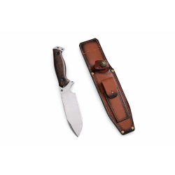 Ловен нож от 9Cr18MoV стомана – дървена дръжка, кожена кания, 28 см