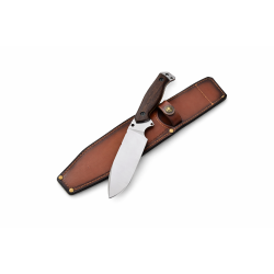 Ловен нож от 9Cr18MoV стомана – дървена дръжка, кожена кания, 28 см