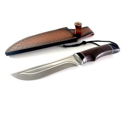 Ловен нож с острие от 5Cr13Mov и абаносова дръжка – кожена кания от телешки бланк