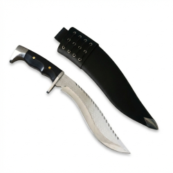 Масивен кукри нож с  гравирано острие и кожена кания