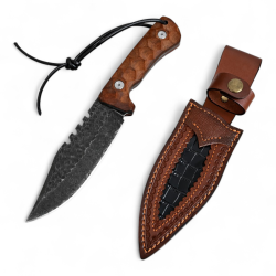 Ловен нож „Forest Edge“ – VG10 стомана, розово дърво и кожена кания