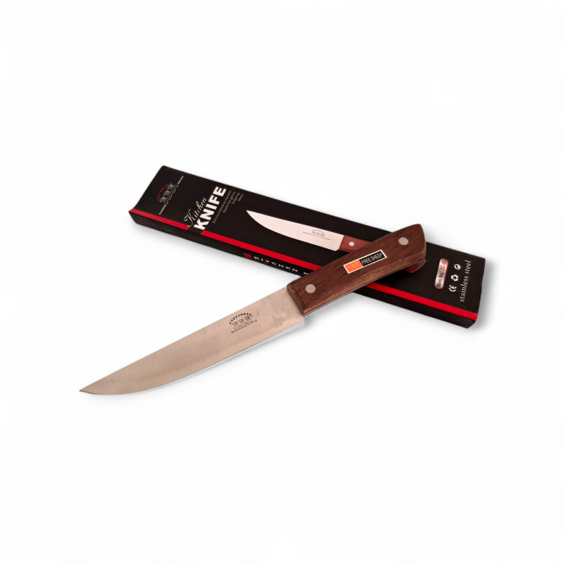 Кухненски нож ZC-02 с дървена дръжка – опаковка и продукт Chef Knife ZC-02 от FREESHEEP – професионален кухненски стил