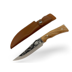 Руски ловен нож инкрустирана Пантера на острието и кожен калъф