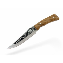 Руски ловен нож инкрустирана Пантера на острието и кожен калъф