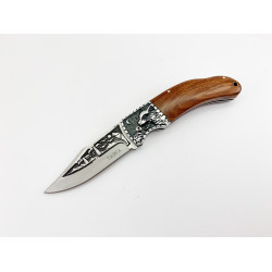 Сгъваем руски джобен нож с гравиран Тайга / Вълк с калъф за колан