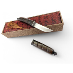 Ловен нож от дамаска стомана с VG10 сърцевина и абаносова дръжка