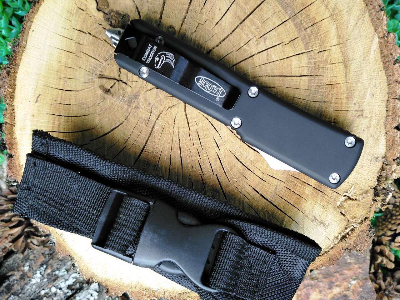 Microtech Black OTF- сгъваем автоматичен нож с черно гладко острие