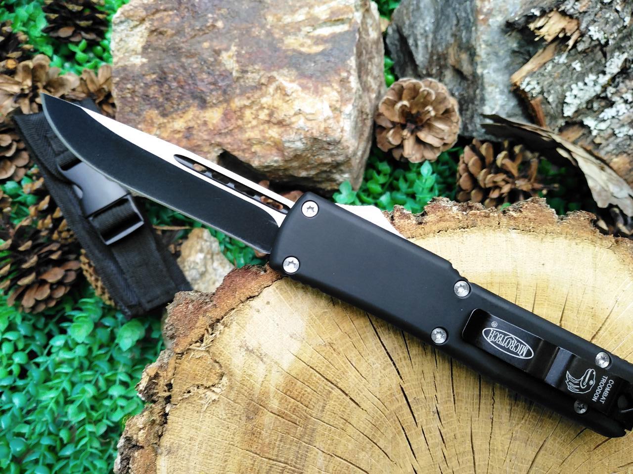Microtech Black OTF- сгъваем автоматичен нож с черно гладко острие