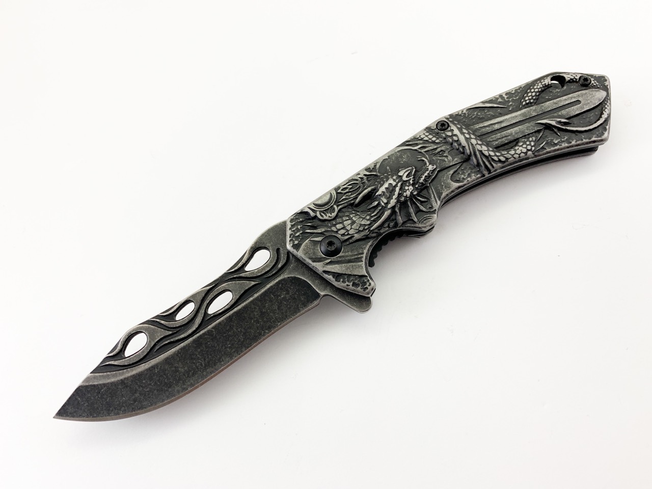 Сгъваем автоматичен нож Boker с инкрустиран Дракон с меч 3D Сгъваем автоматичен нож Boker с инкрустиран Дракон с меч 3D