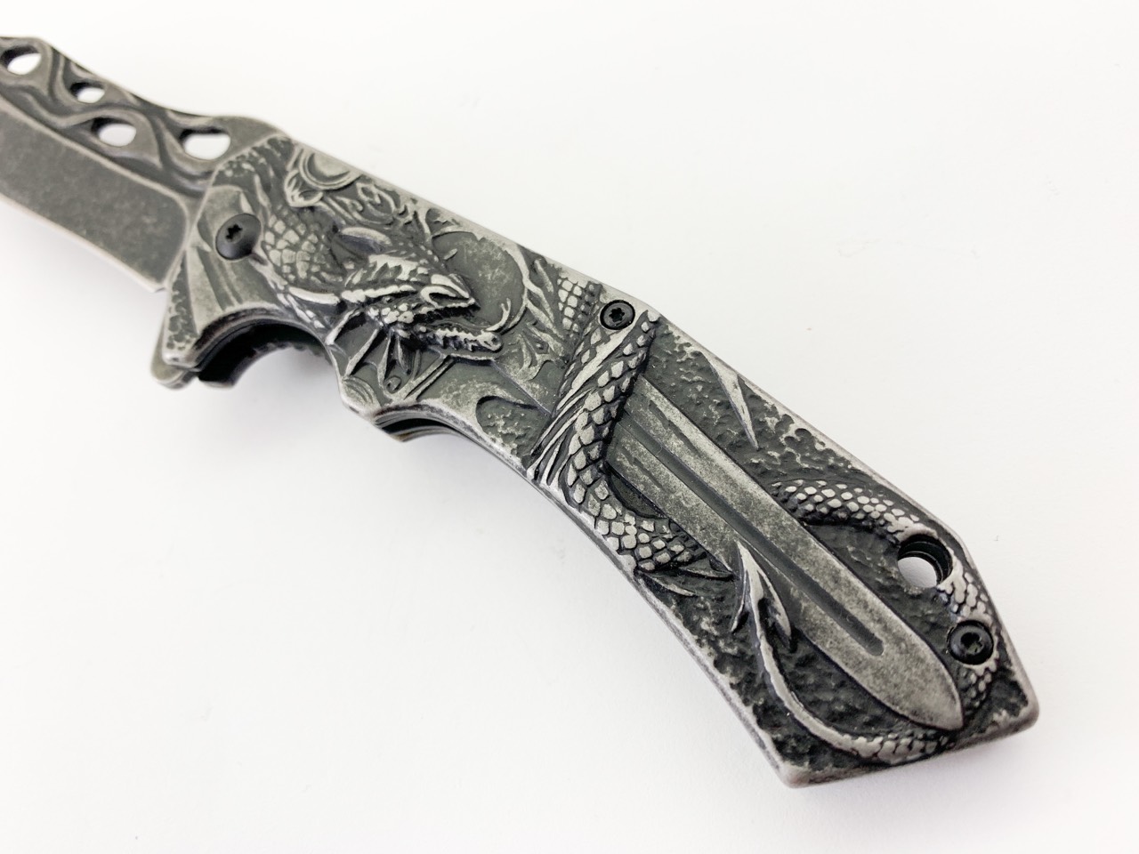 Сгъваем автоматичен нож Boker с инкрустиран Дракон с меч 3D Сгъваем автоматичен нож Boker с инкрустиран Дракон с меч 3D