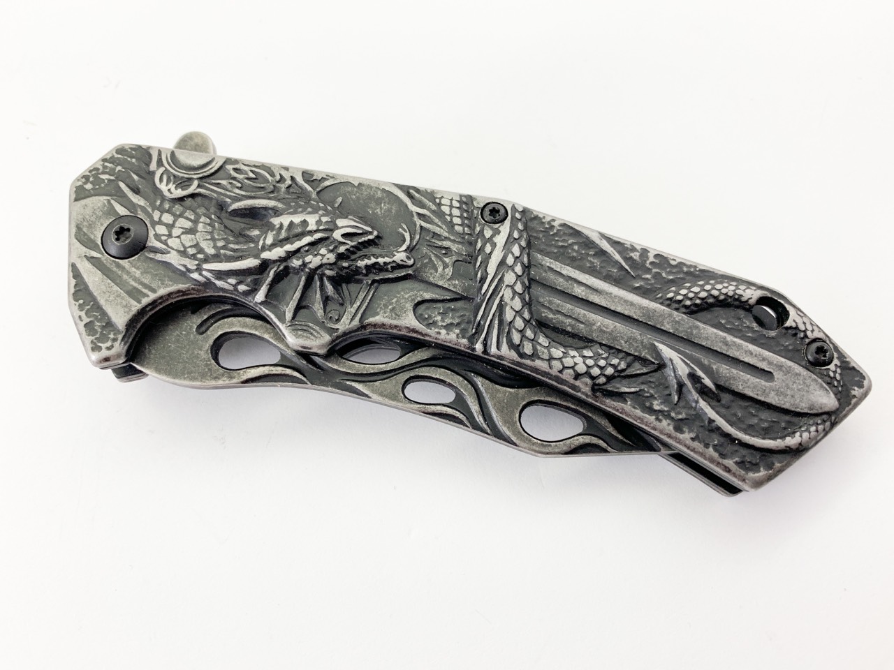 Сгъваем автоматичен нож Boker с инкрустиран Дракон с меч 3D Сгъваем автоматичен нож Boker с инкрустиран Дракон с меч 3D
