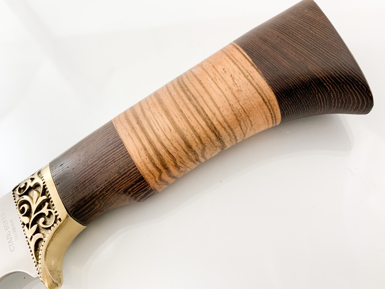 Руски ловен нож с месингов гард Тигр Тигър сталь 65х13
