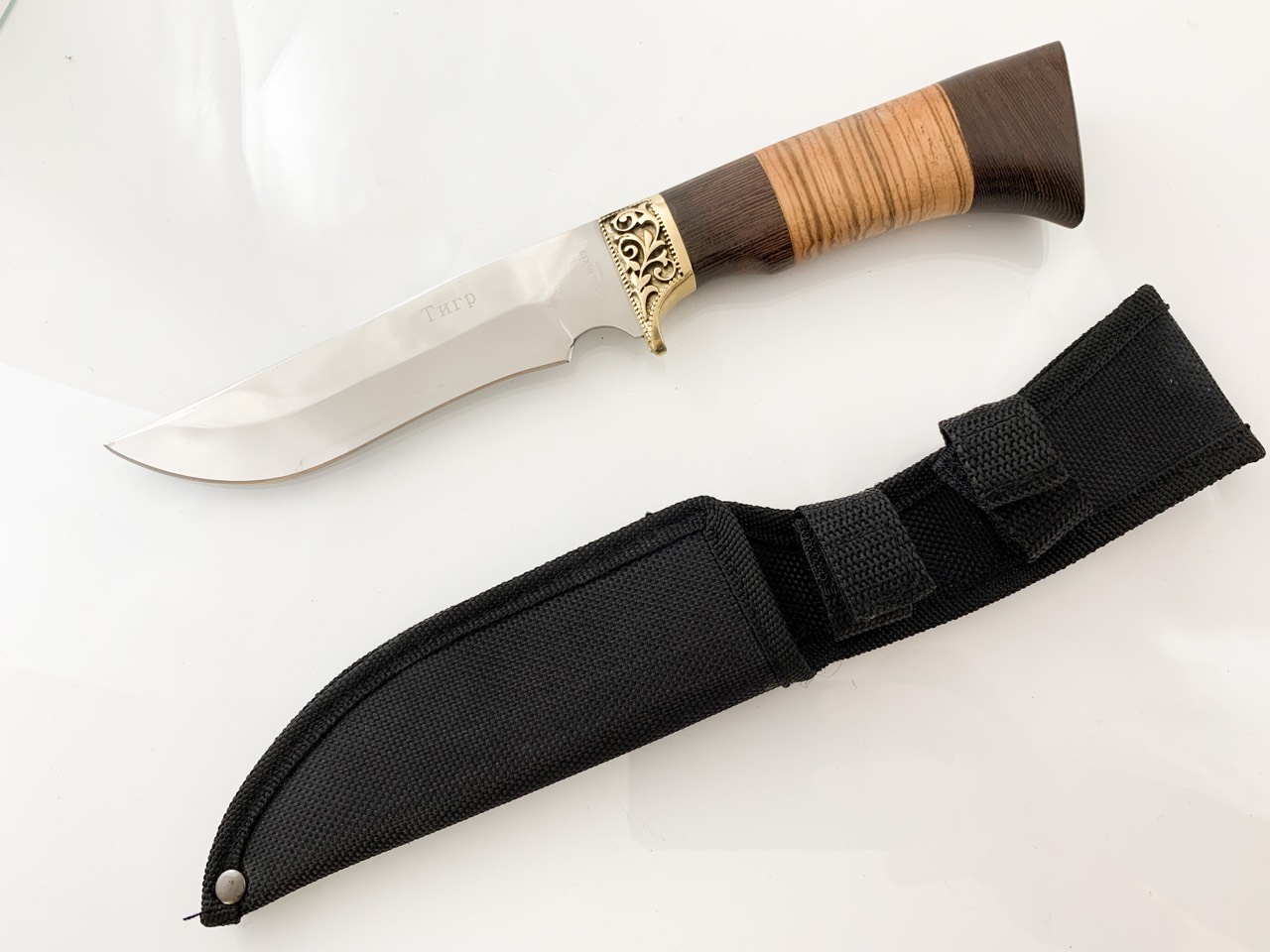 Руски ловен нож с месингов гард Тигр Тигър сталь 65х13