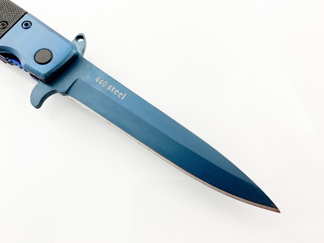 Сгъваем автоматичен нож син цвят дизайн стилето Sog Flash tanto 440 steel