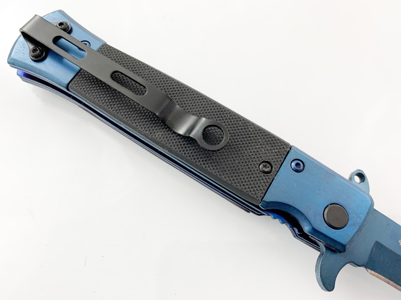 Сгъваем автоматичен нож син цвят дизайн стилето Sog Flash tanto 440 steel