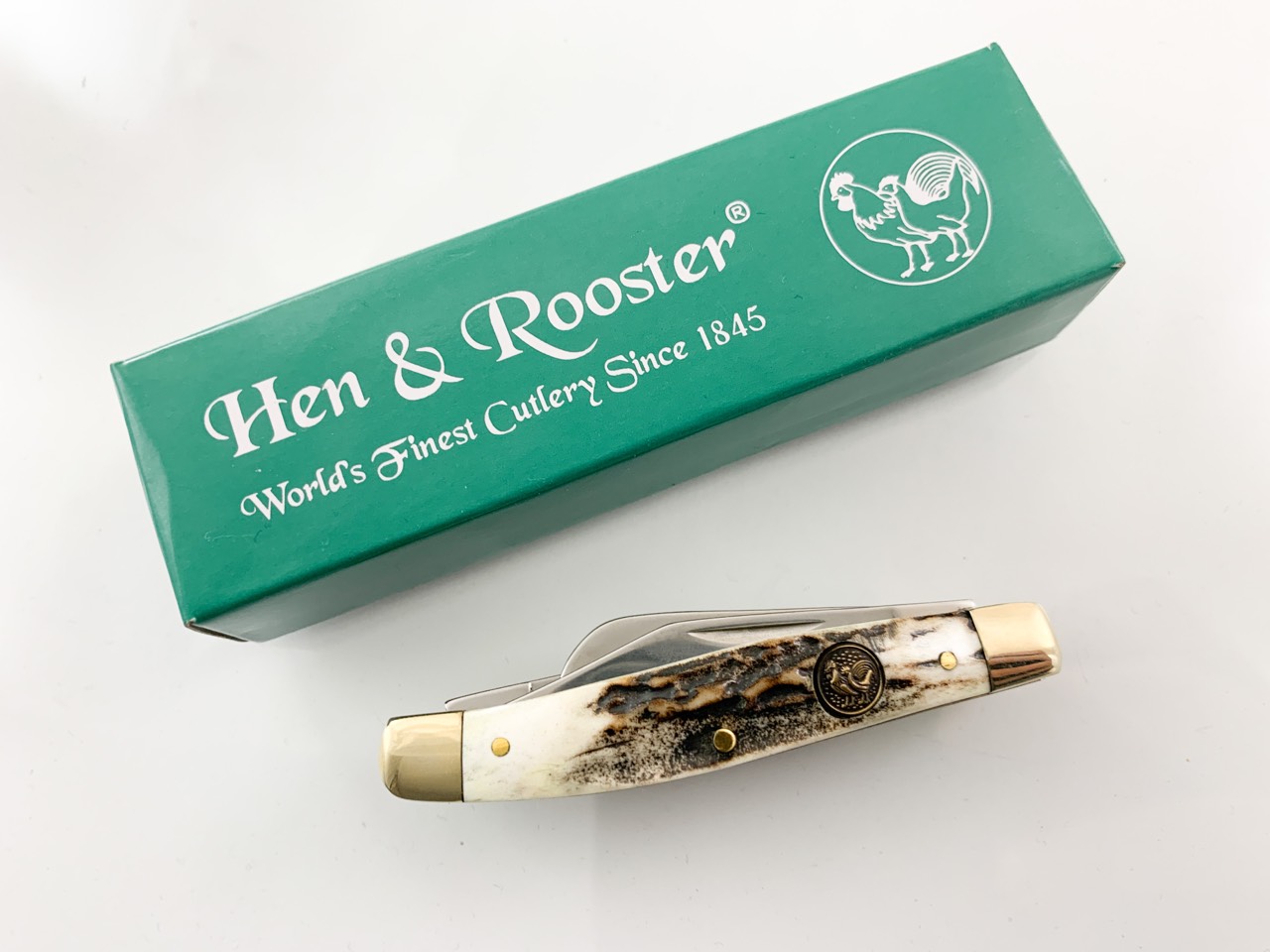 Уникат малък нож с еленови чирени немски Hen and Rooster Genuine Deer Stag Whittler Stainless Pocket Knife Knives