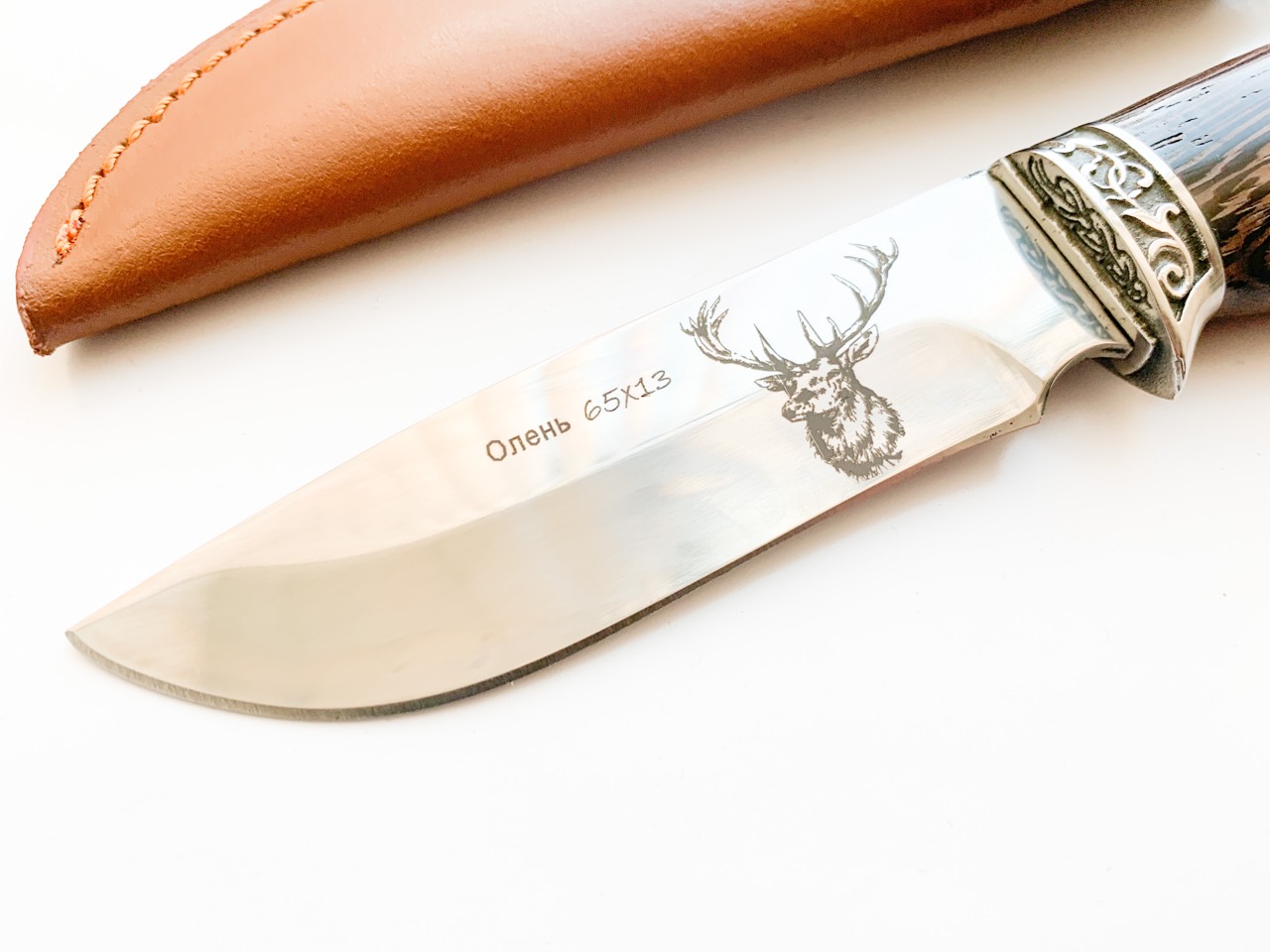 Руски ловен нож Олень Елен стомана 65х13 с кожена кания