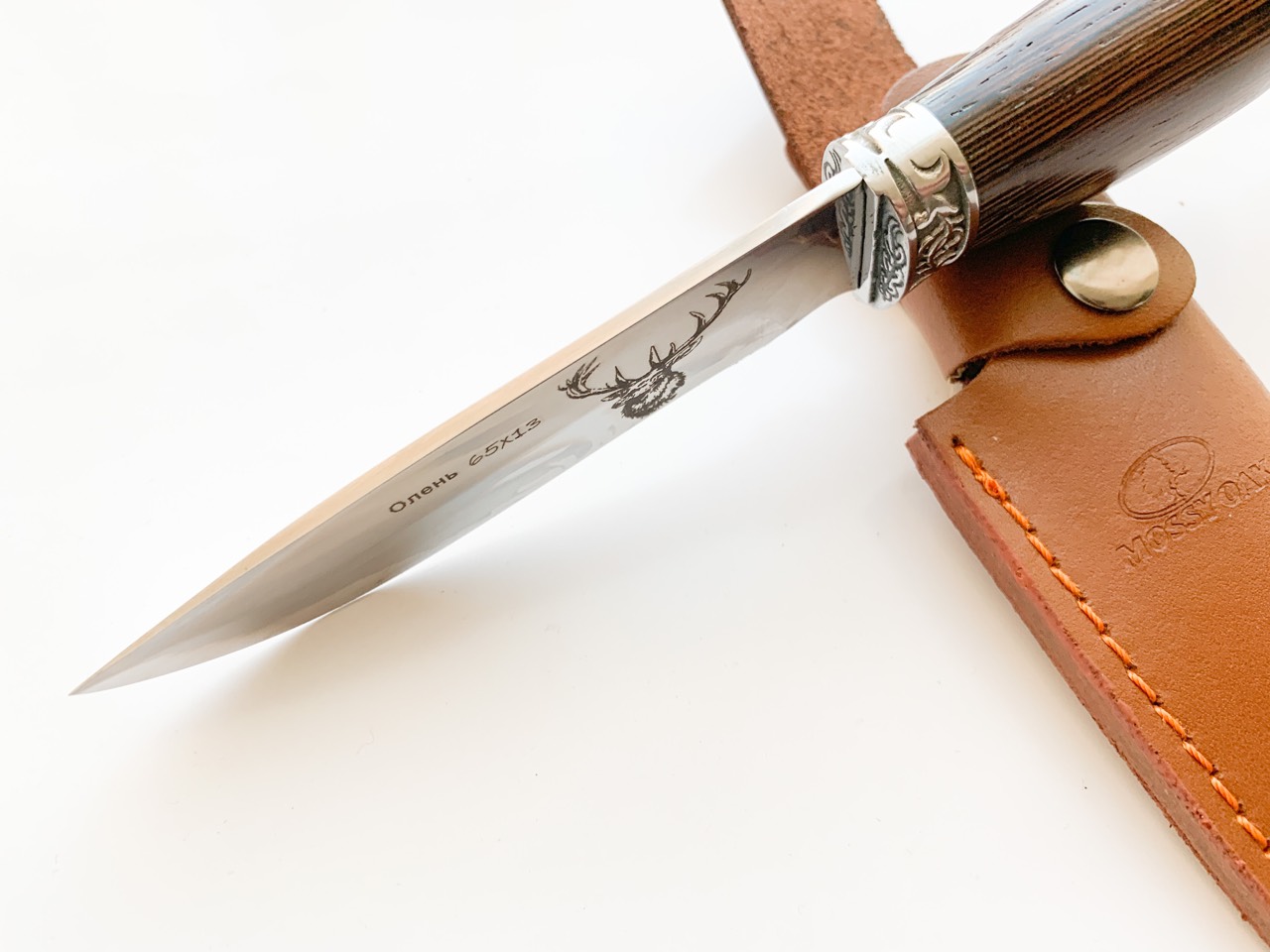 Руски ловен нож Олень Елен стомана 65х13 с кожена кания
