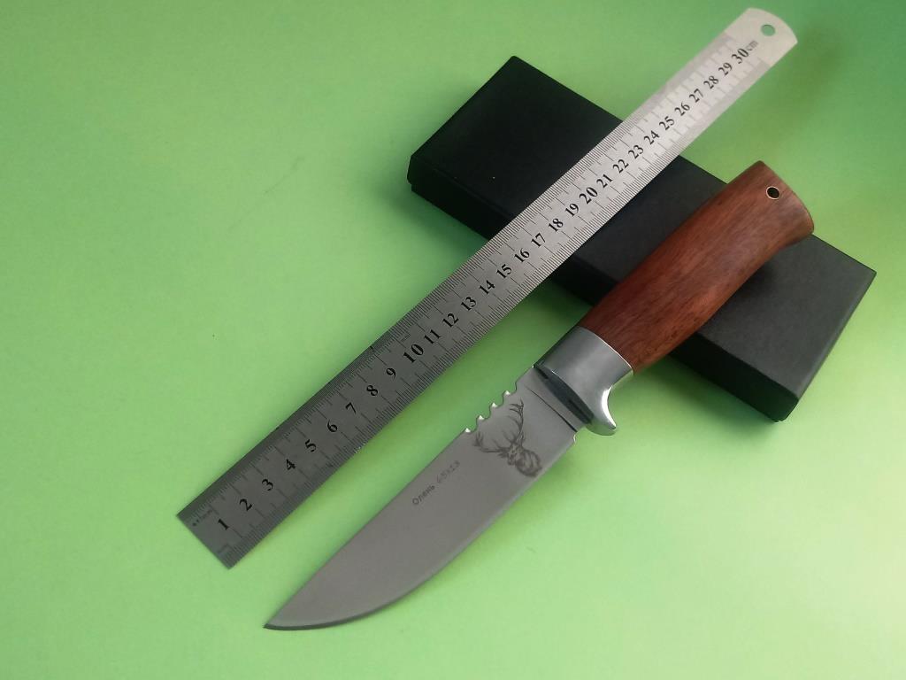 Руски ловен нож с гравиран Оленъ на острието-стал 65х13