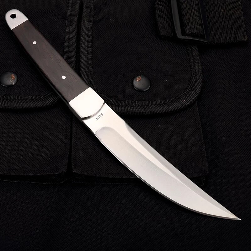 Ловен нож с кожена кания и извито острие KnifeSD подходящ за къмпинг и туризъм